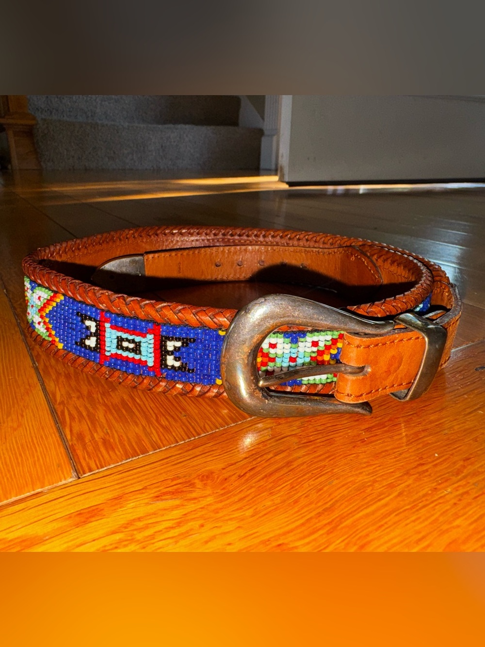 Vintage ONXY Beaded Western Brass Belt Size 32